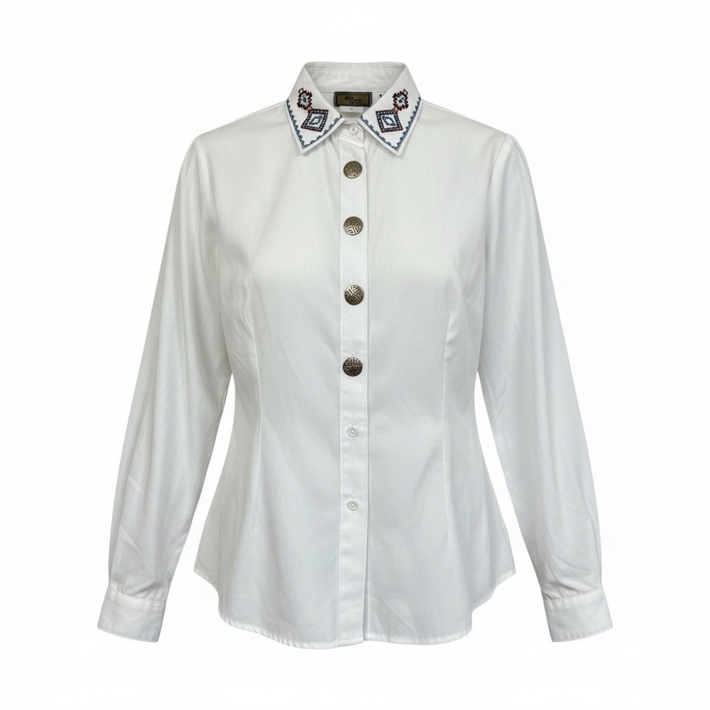 Vintage Roper Shirt Womens Medium White Button Up Western Aztec Embroidered